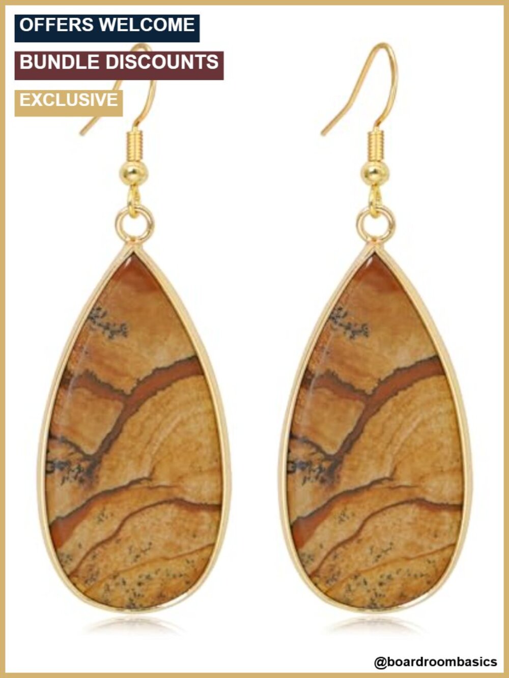 Natural Stone Teardrop Dangle Earrings Waterdrop Crystal Statement